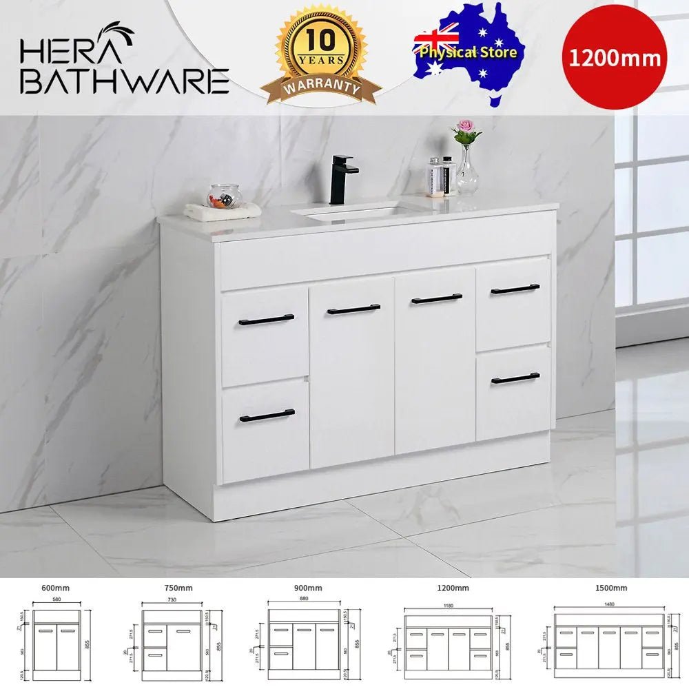 Rocky Gloss White Free Standing Vanity - 900mm Drawers on RIGHT - Hera Bathware