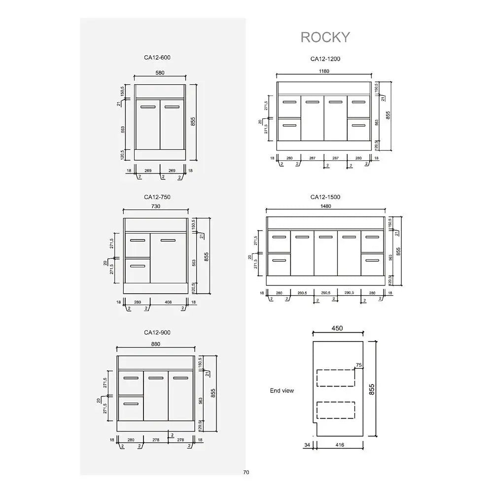 Rocky Gloss White Free Standing Vanity - 900mm Drawers on RIGHT - Hera Bathware