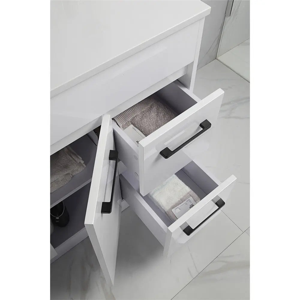 Rocky Gloss White Free Standing Vanity - 900mm Drawers on RIGHT - Hera Bathware