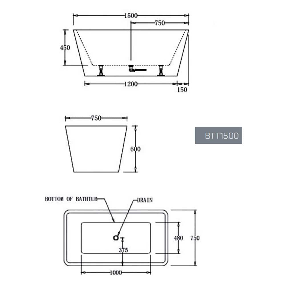 Turin Free Standing Bathtub - Hera Bathware1500mmGloss White