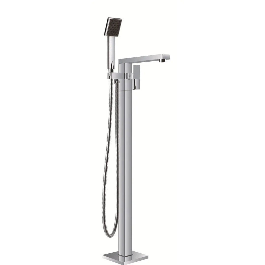 VIBE Square Floor Mount Mixer with Handshower - Chrome - Hera BathwareChrome