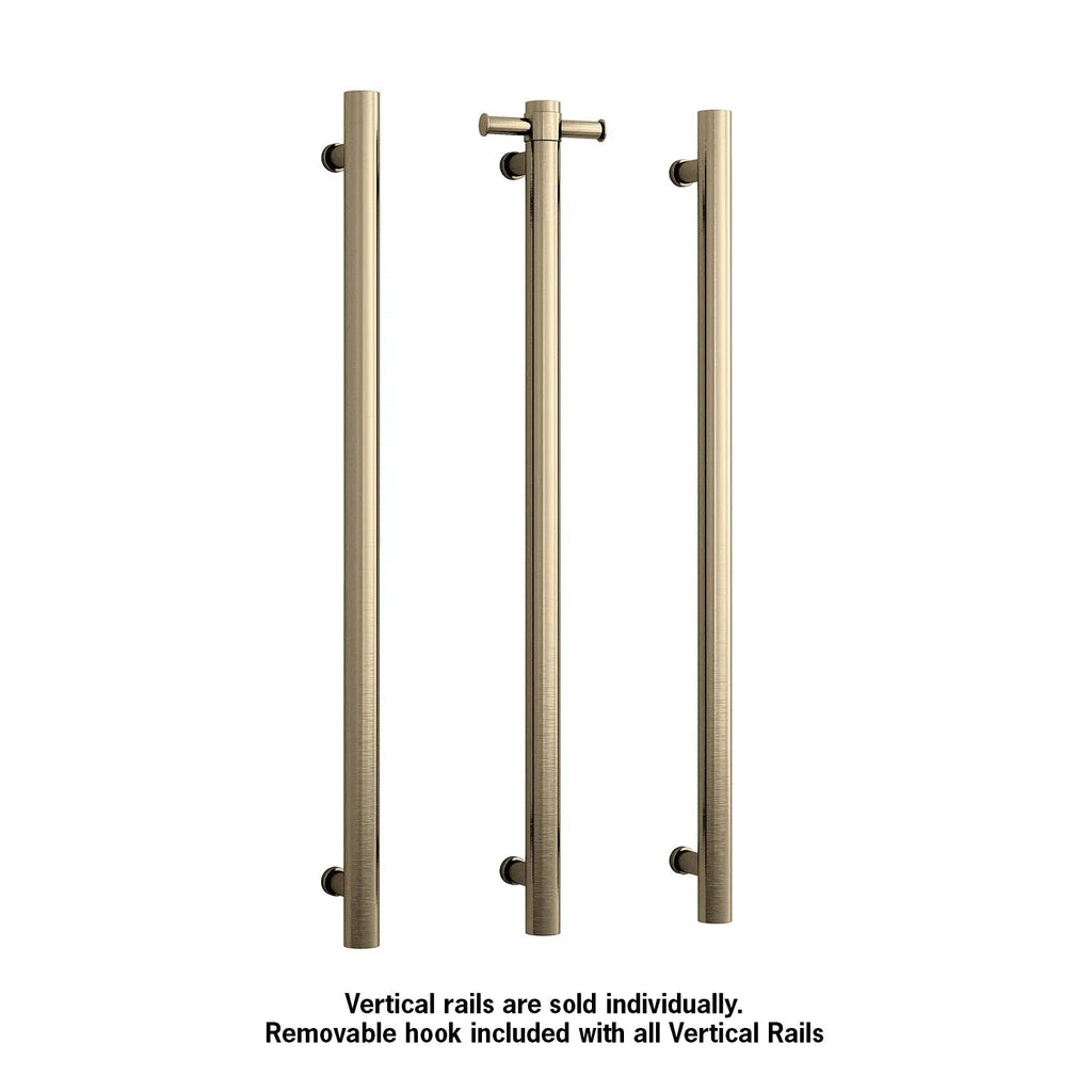 VS900HBB Brushed Brass Round Vertical Single Heated Towel Rail - W142xH900xD100mm - Hera Bathware