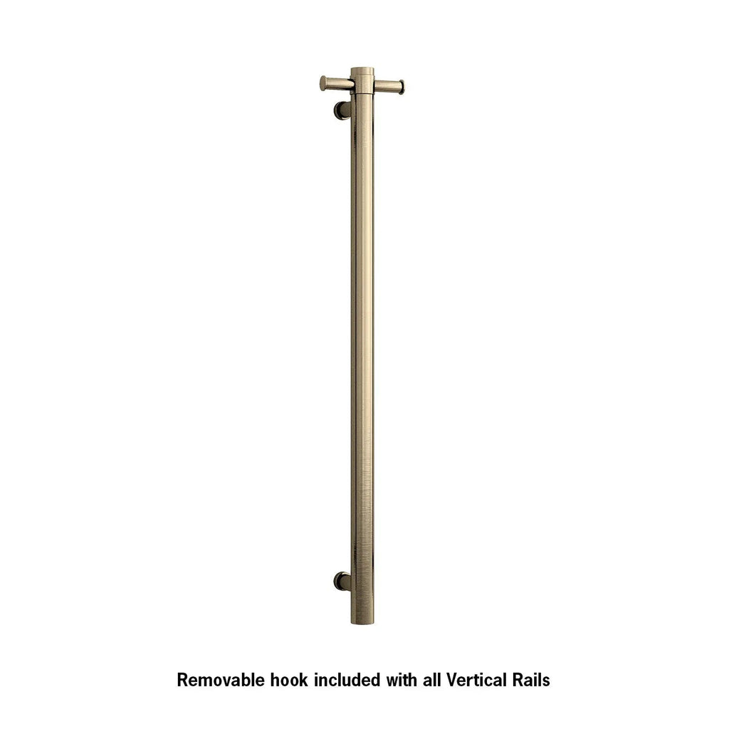 VS900HBB Brushed Brass Round Vertical Single Heated Towel Rail - W142xH900xD100mm - Hera Bathware